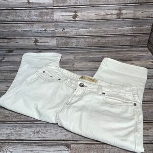 BKE Sabrina White Denim Capri Pants Embellished Pockets Womens 29‎